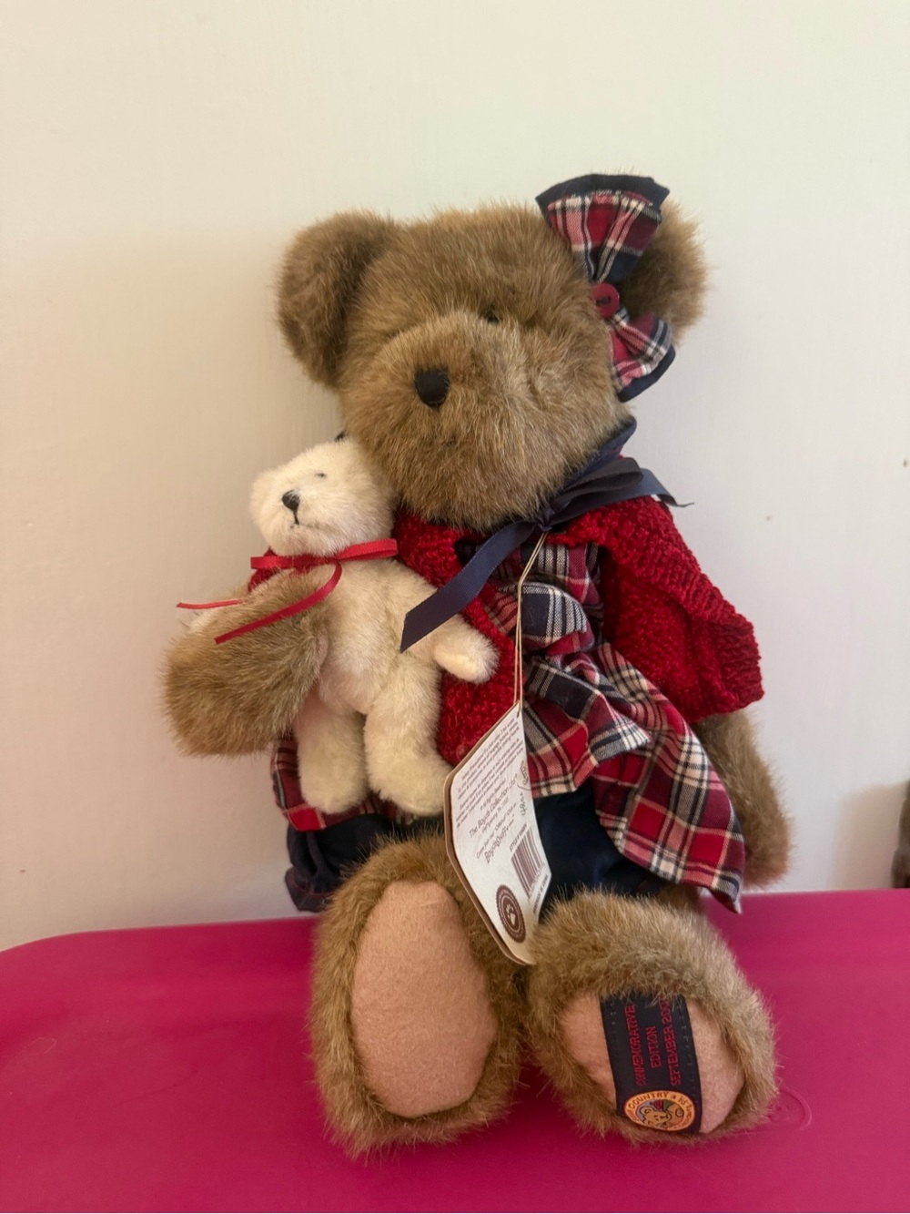 Boyds Bears Brown Plush Bear with Red Plaid Outfit and White Bear